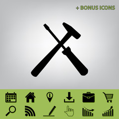 Tools sign illustration. Vector. Black icon at gray background with bonus icons at celery ones
