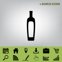 Olive oil bottle sign. Vector. Black icon at gray background with bonus icons at celery ones