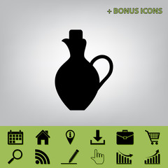Amphora sign illustration. Vector. Black icon at gray background with bonus icons at celery ones
