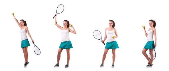 Woman tennis player isolated on white