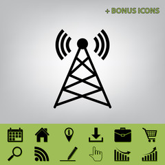 Antenna sign illustration. Vector. Black icon at gray background with bonus icons at celery ones