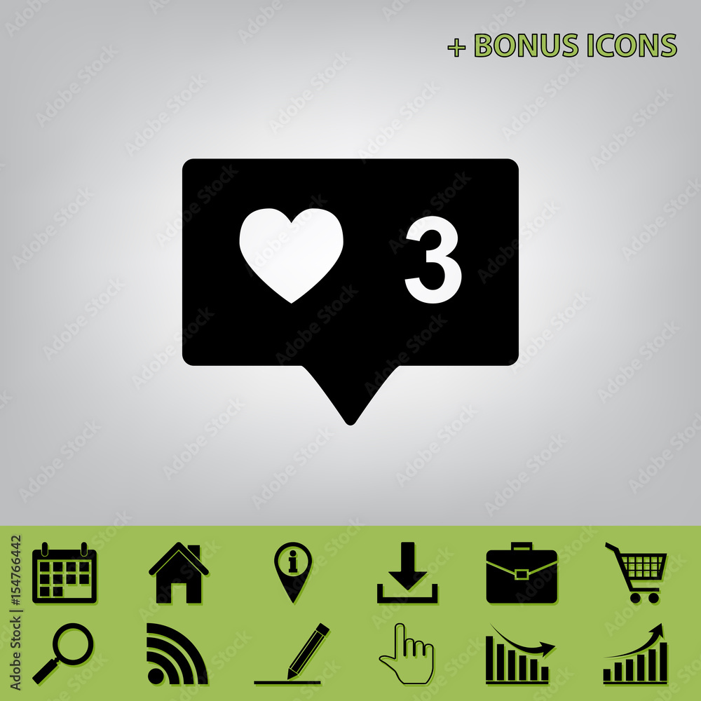 Poster like and comment sign. vector. black icon at gray background with bonus icons at celery ones