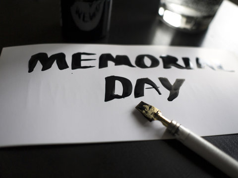 Memorial day calligraphy and lettering post card. Perspective and close-up view.