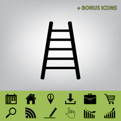 Ladder sign illustration. Vector. Black icon at gray background with bonus icons at celery ones