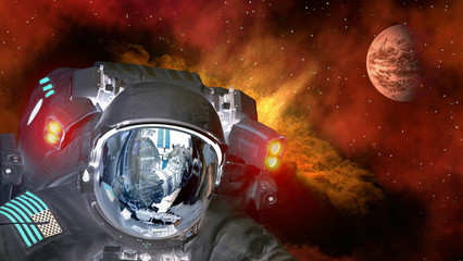Astronaut planet Mars spaceman helmet ufo space martian alien et extraterrestrial. Elements of this...