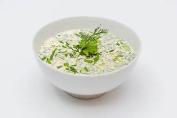 Okroshka on a white background