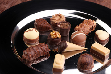 a lot of variety chocolate pralines