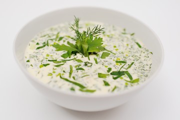 Okroshka on a white background