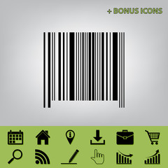 Bar code sign. Vector. Black icon at gray background with bonus icons at celery ones