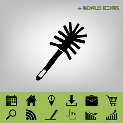 Toilet brush doodle. Vector. Black icon at gray background with bonus icons at celery ones