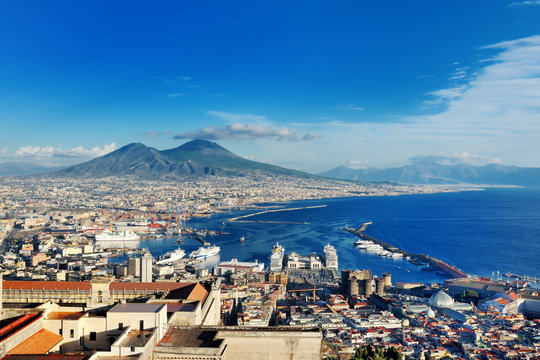 Naples, Italy, Europe - panoramic view of the gulf and Vesuvius volcano