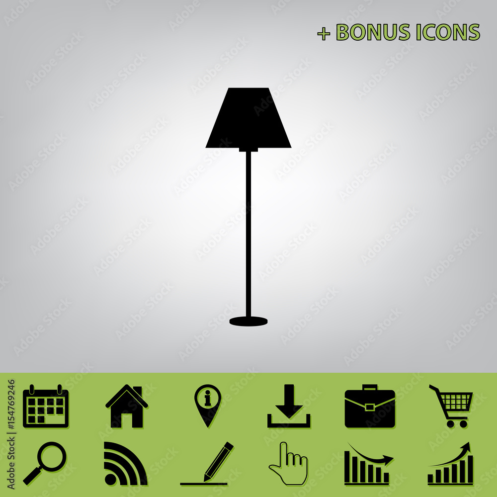 Poster lamp simple sign. vector. black icon at gray background with bonus icons at celery ones
