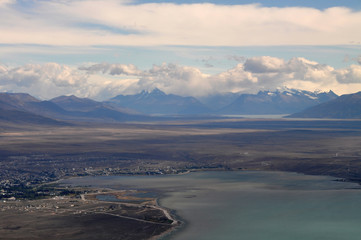 aerial view of El Calafate at Lago Argentina, Patagonia