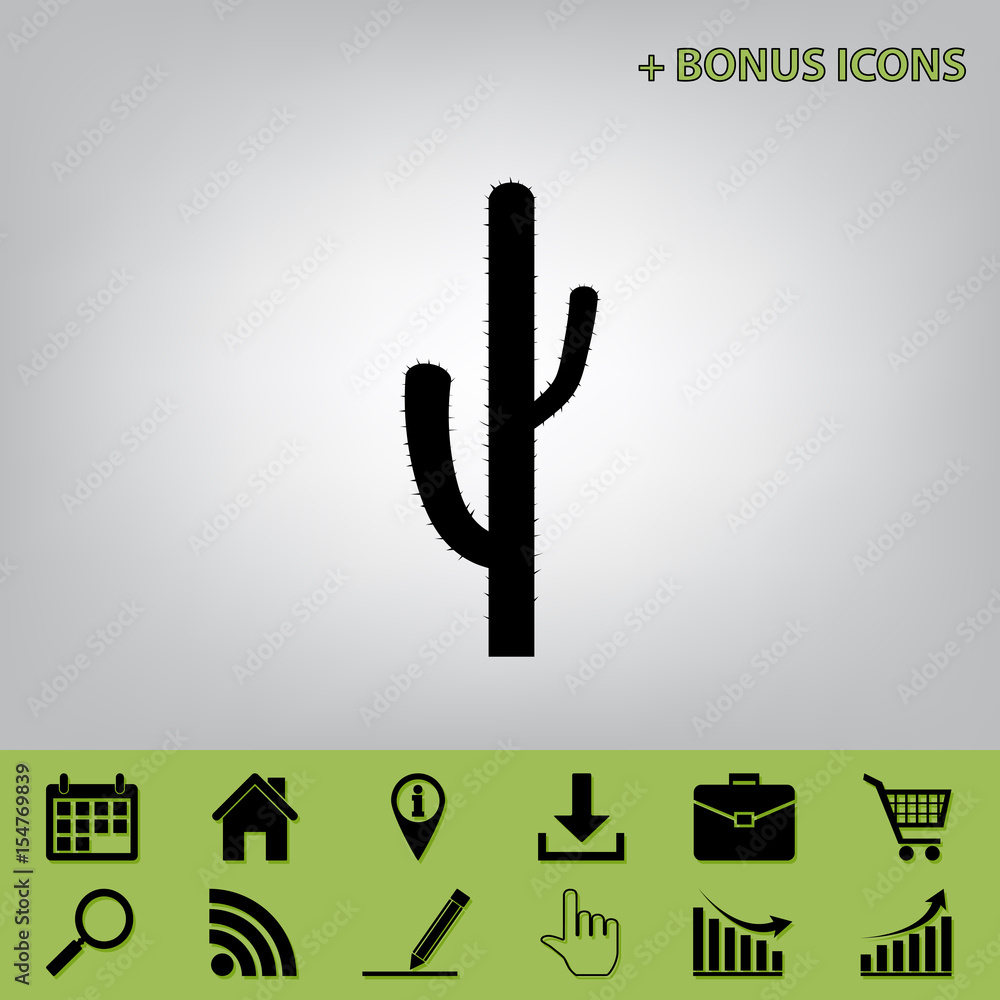 Poster cactus simple sign. vector. black icon at gray background with bonus icons at celery ones