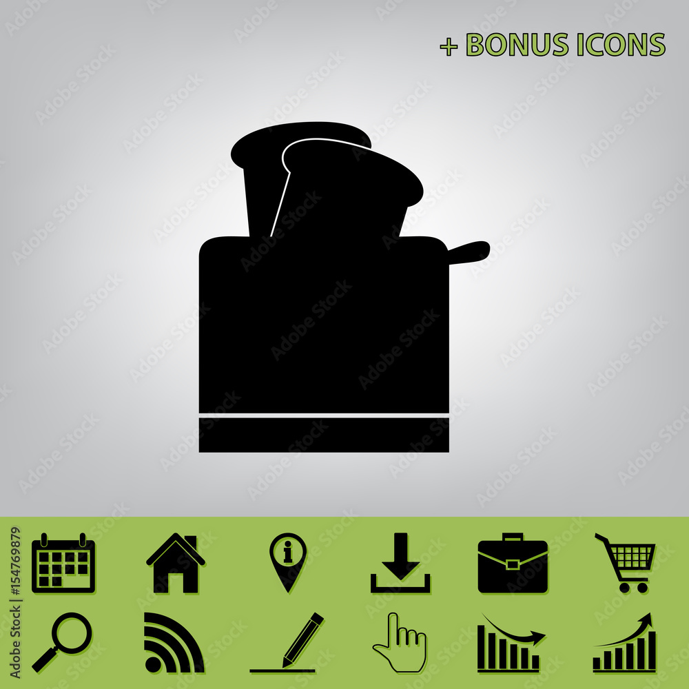 Poster Toaster simple sign. Vector. Black icon at gray background with bonus icons at celery ones