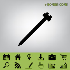 Screw sign illustration. Vector. Black icon at gray background with bonus icons at celery ones