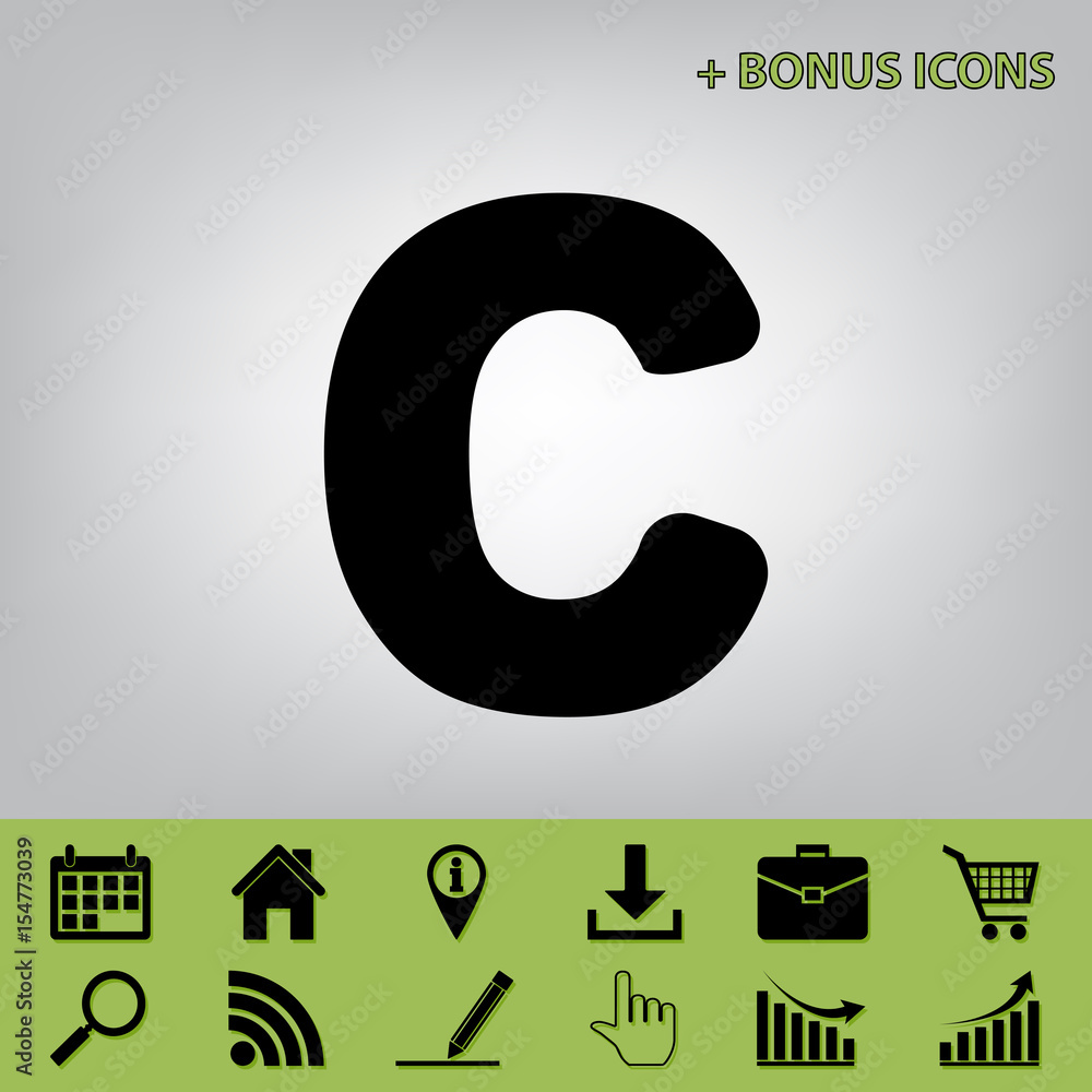 Fototapete letter c sign design template element. vector. black icon at gray background with bonus icons at cel