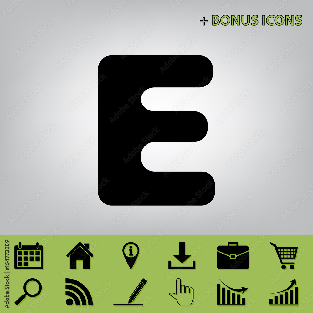 Fototapete letter e sign design template element. vector. black icon at gray background with bonus icons at cel