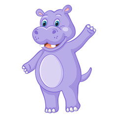 Funny hippo cartoon on white background