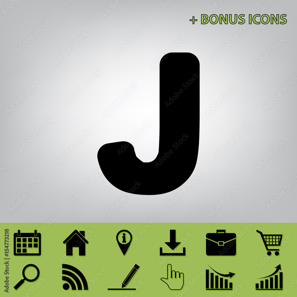 Fototapete letter j sign design template element. vector. black icon at gray background with bonus icons at cel