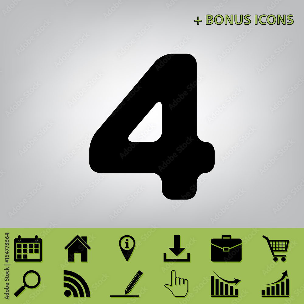 Poster number 4 sign design template element. vector. black icon at gray background with bonus icons at cel