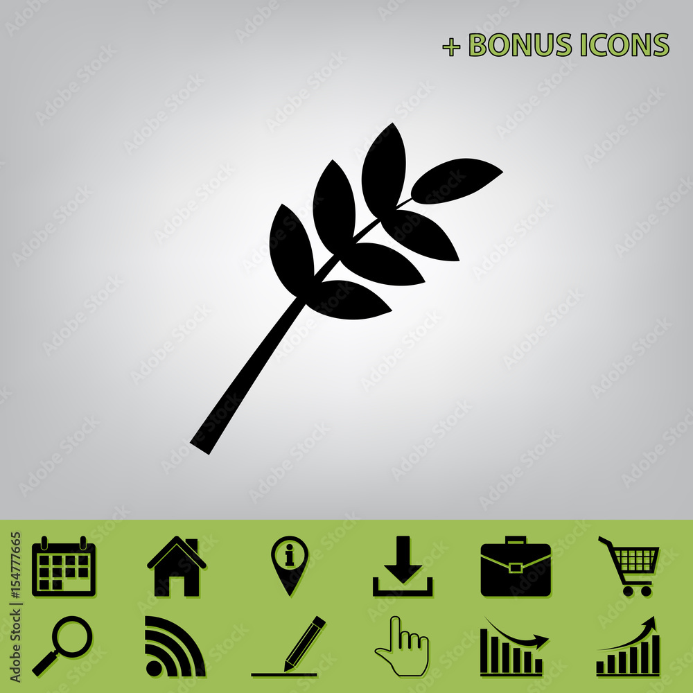 Poster tree branch sign. vector. black icon at gray background with bonus icons at celery ones