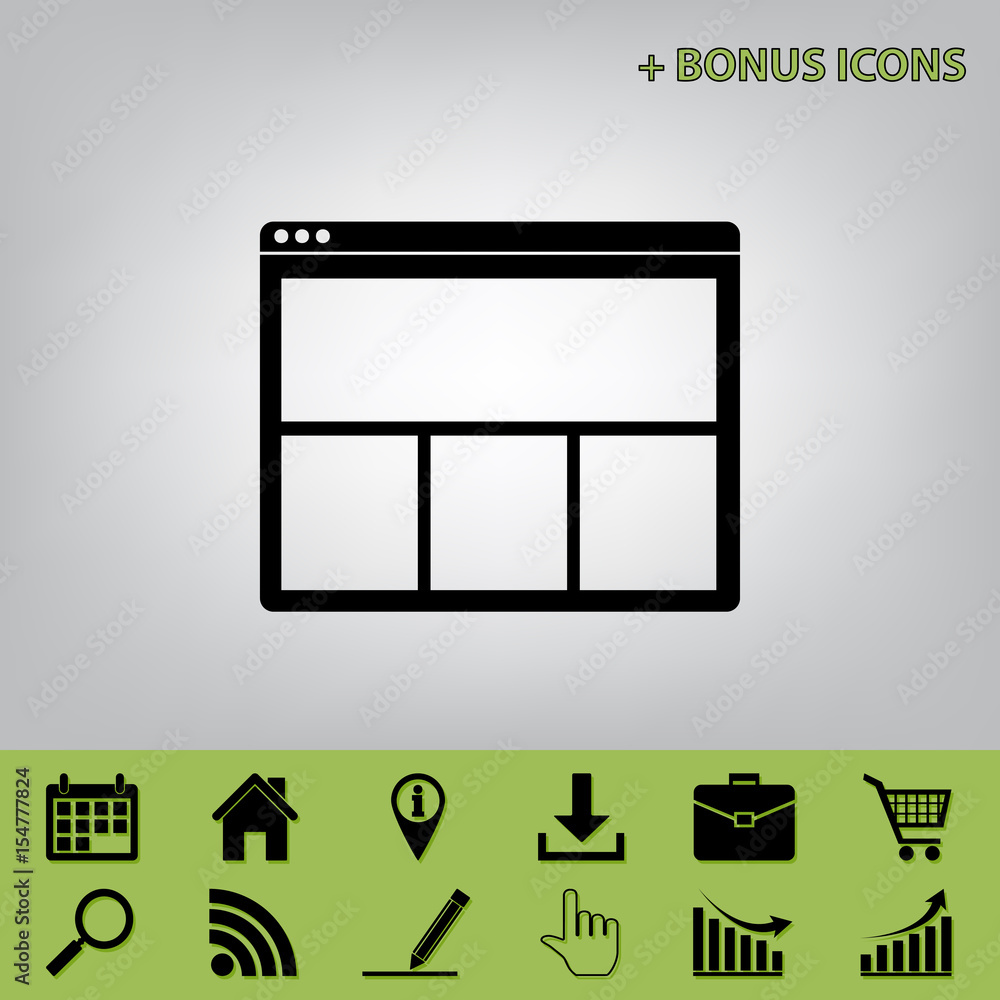 Aufkleber web window sign. vector. black icon at gray background with bonus icons at celery ones