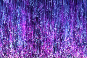 Blue abstract sparkles or glitter lights. Festive violet background. Defocused circles bokeh or particles. Template for design