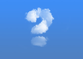 Question mark made of clouds on blue background