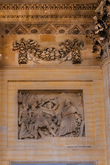 Detail on front facade of Pantheon. Latin Quarter. Paris, France