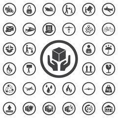 Handle with care sign on cardboard, vector illustration