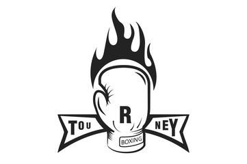 Boxing glove in the fire. tournament.  monochrome style. Vector image