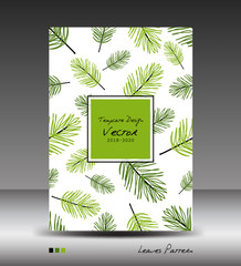 Green Cover design, Annual report vector illustration, business brochure flyer, nature book template, leaves texture
