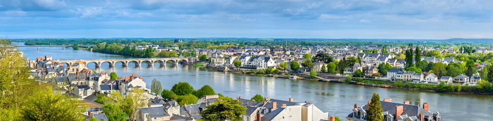 Fototapeta na wymiar Panorama of Saumur on the Loire river in France