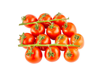 Cherry tomato bunch closeup isolated on white background