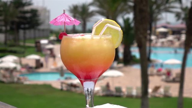  High quality video of cocktail by the pool in real 1080p slow motion 250fps