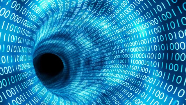 Flight in binary tunnel. Internet and computer network concept. Looping 3D rendered animation.