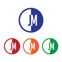 JM initial circle half logo blue,red,orange and green color