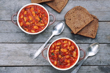 Portions of Italian butter beans on kitchen table