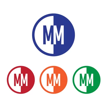 MM initial circle half logo blue,red,orange and green color Stock