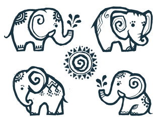 Cute little doodle elephants in Indian style