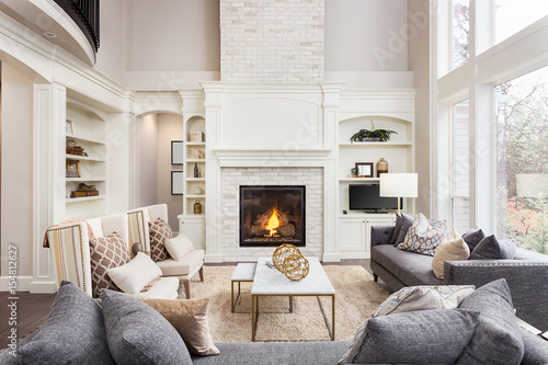 Beautiful Living Room In New Luxury Home With Fireplace And