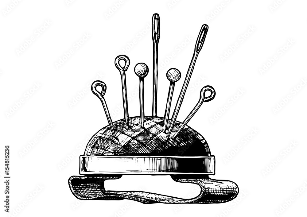 Sticker hand drawn illustration of pin cushion