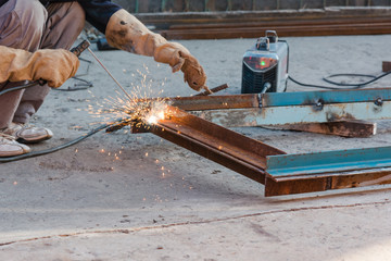 tame welder. the welder welds iron. the welder welds metal.