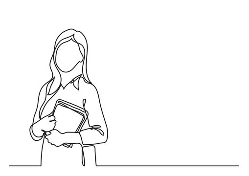 teacher with books - continuous line drawing