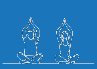 man woman doing yoga - continuous line drawing