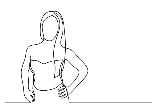woman in fashion dress - continuous line drawing