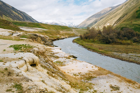 Spring Landscape With River Terek Near Ketrisi Village In Kazbegi