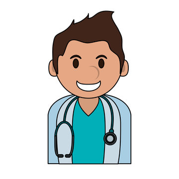 color image cartoon half body young male veterinarian with stethoscope vector illustration