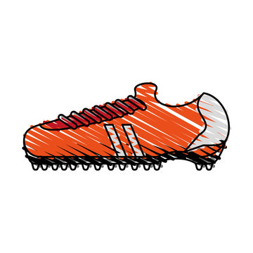 color crayon stripe cartoon orange soccer shoes sport equipment vector illustration